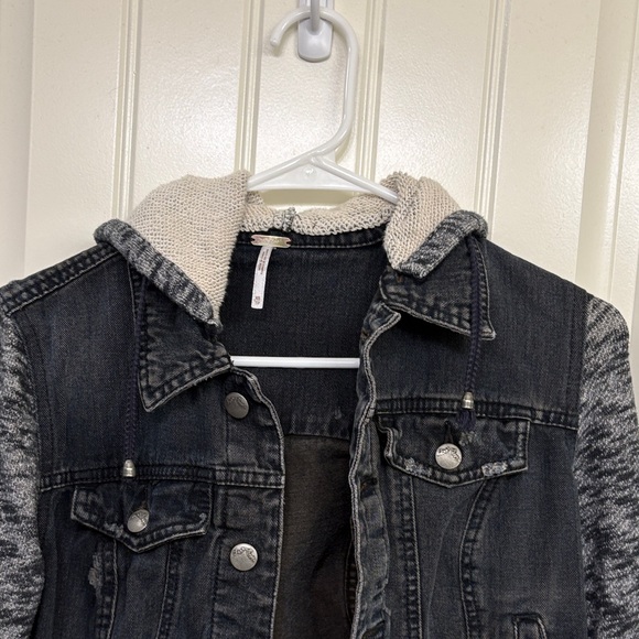 Free People Distressed Black and Gray Women's Jacket - Picture 2 of 10